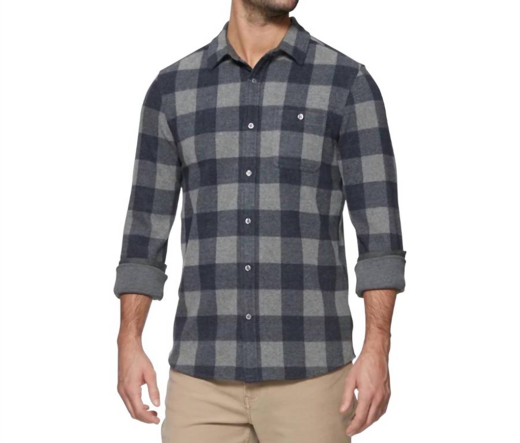 Flags & Anthem Hero Stretch Flannel Shirt in navy grey - men's long sleeve top