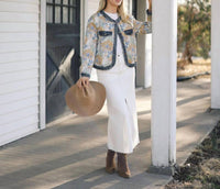 Anniewear - Floral Jacquard Contrast Jacket