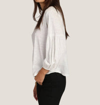 Dylan Slub Jersey Tee With Gauze Sleeve in vintage white - women's long sleeve top - alternate view