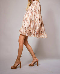 Blue B Floral Leopard Print Tiered Mini Dress in brown - women's dress - alternate view