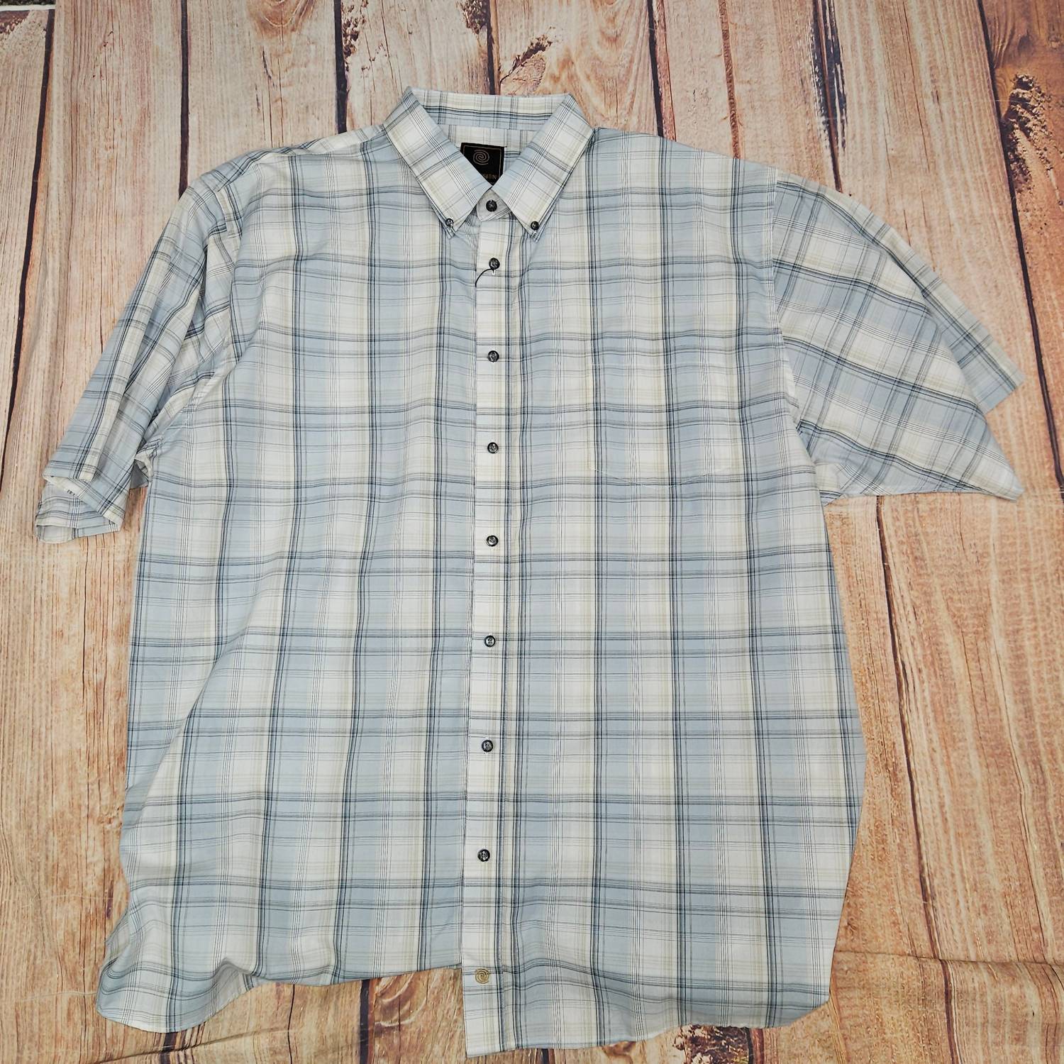 F/X Fusion Men's Plaid Top in white tan multi - men's t-shirt