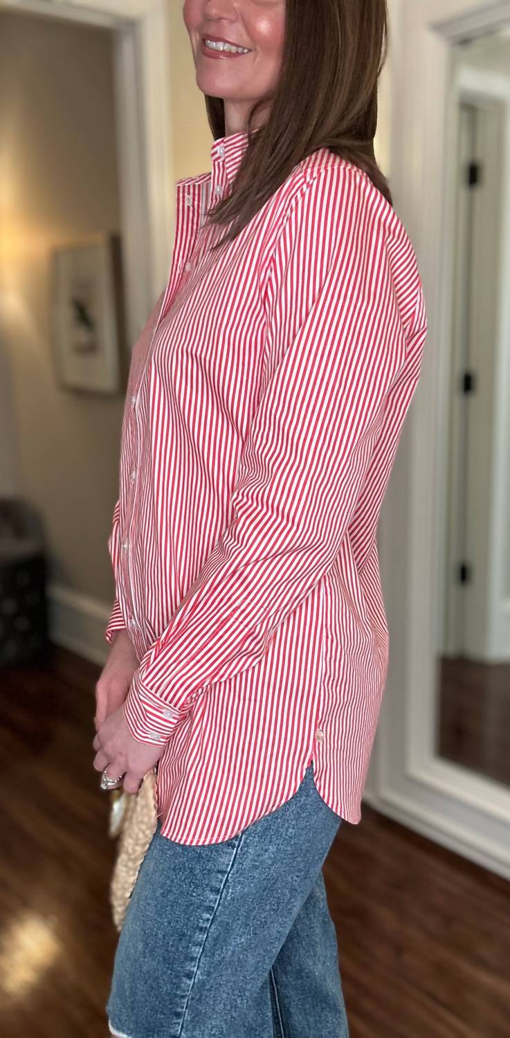 Yest - Rae Coral Striped Button Up