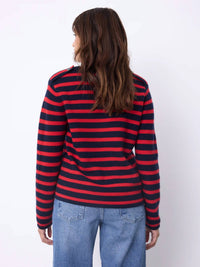 Not Shy Molly Stripe Cardigan Top in navy redstripe - women's cardigan - alternate view