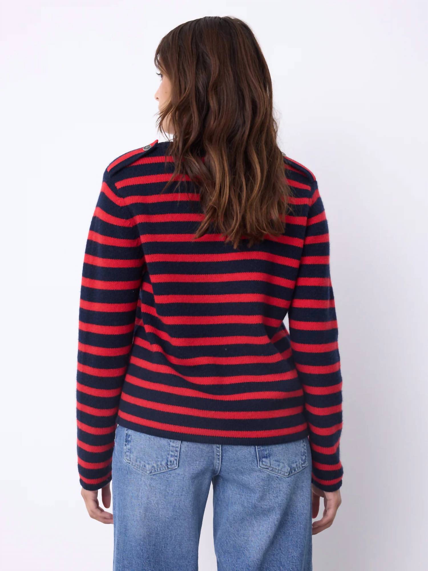 Not Shy Molly Stripe Cardigan Top in navy redstripe - women's cardigan - alternate view