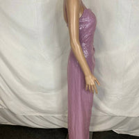HALSTON HERITAGE Women’s Mona Shimmer Ruched Midi Dress in purple - women's dress - detail view