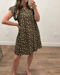 She + Sky - Ruffle Sleeve Polka Dot Mini Dress