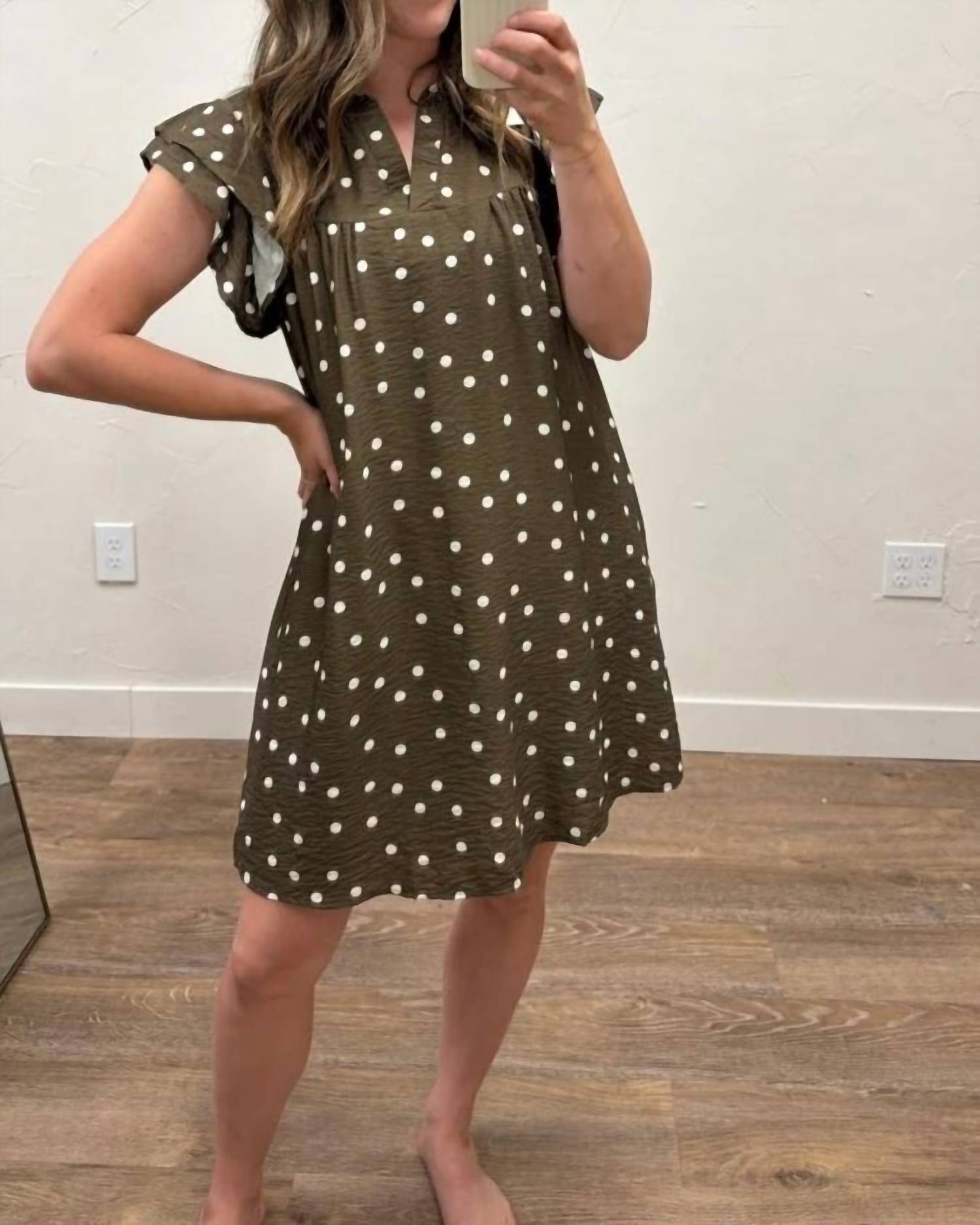 She + Sky - Ruffle Sleeve Polka Dot Mini Dress