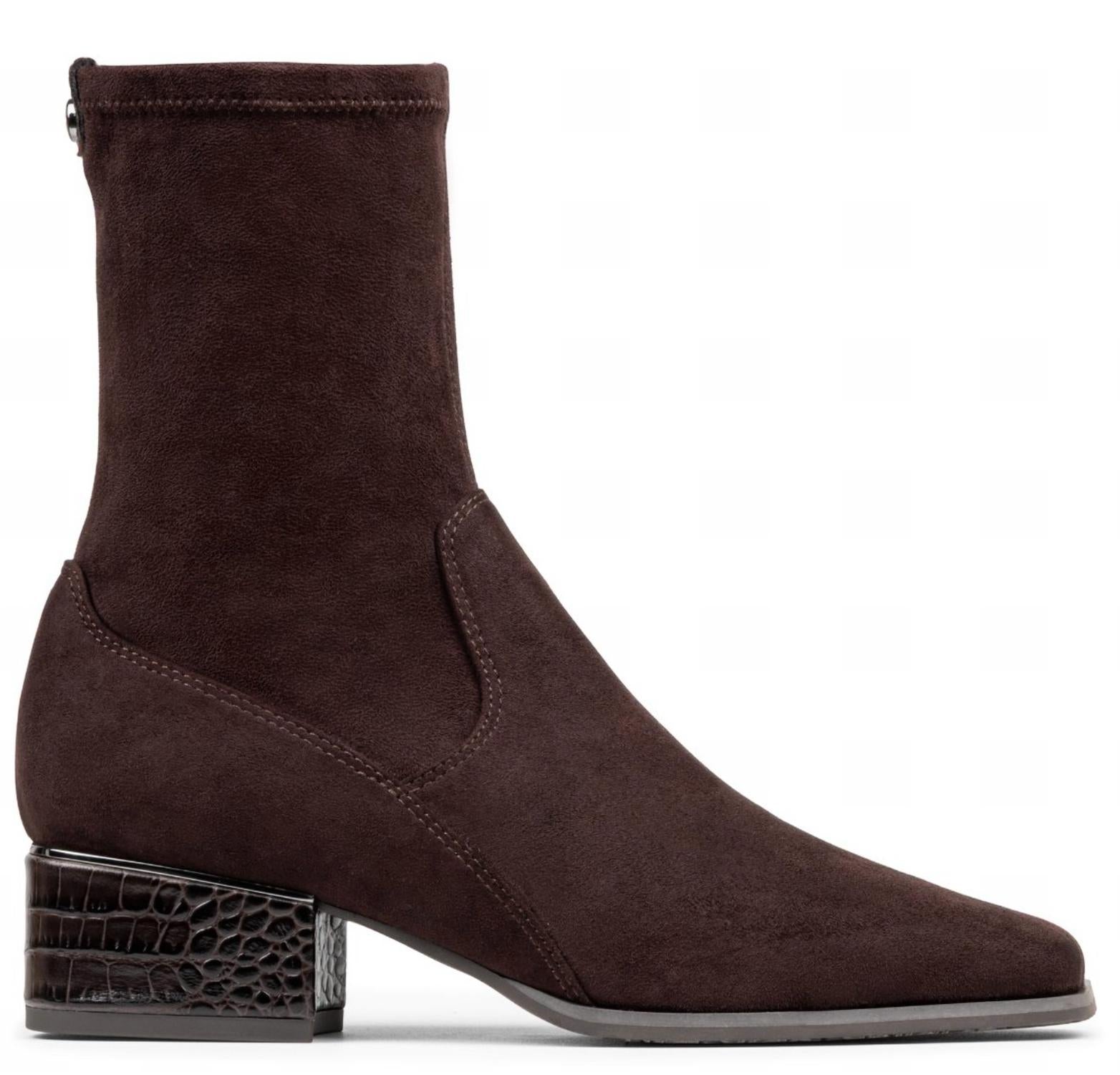 DONALD PLINER Women's Asherasu Croco Embossed Block Heel Booties in dark brown - women's shoe