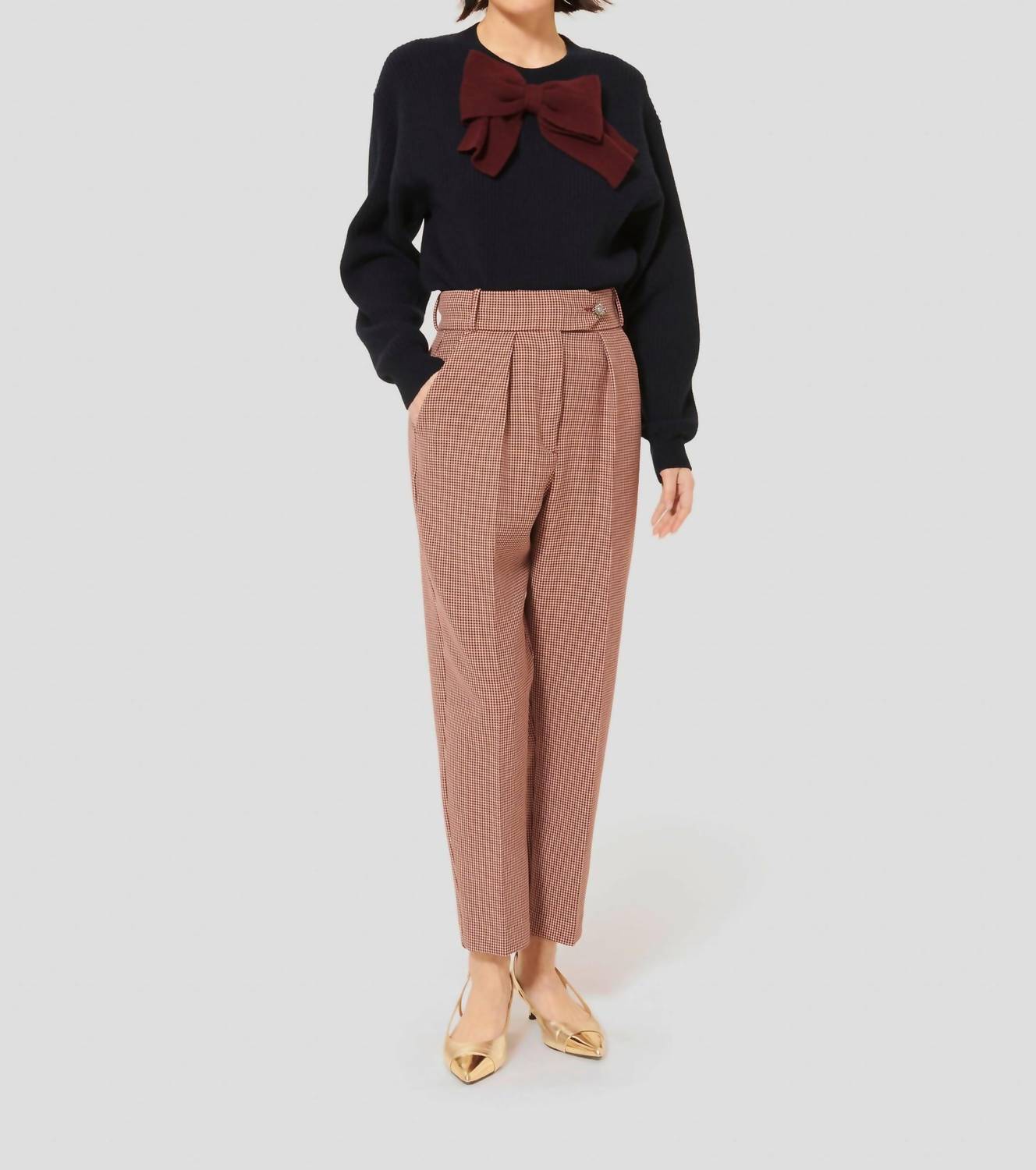 TARA JARMON Paseo 7/8-Length Pants in burgundy check - women's pants