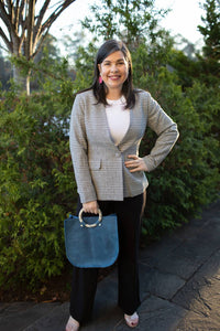 Entro - Plaid Print V-neck Long Sleeve Jacket