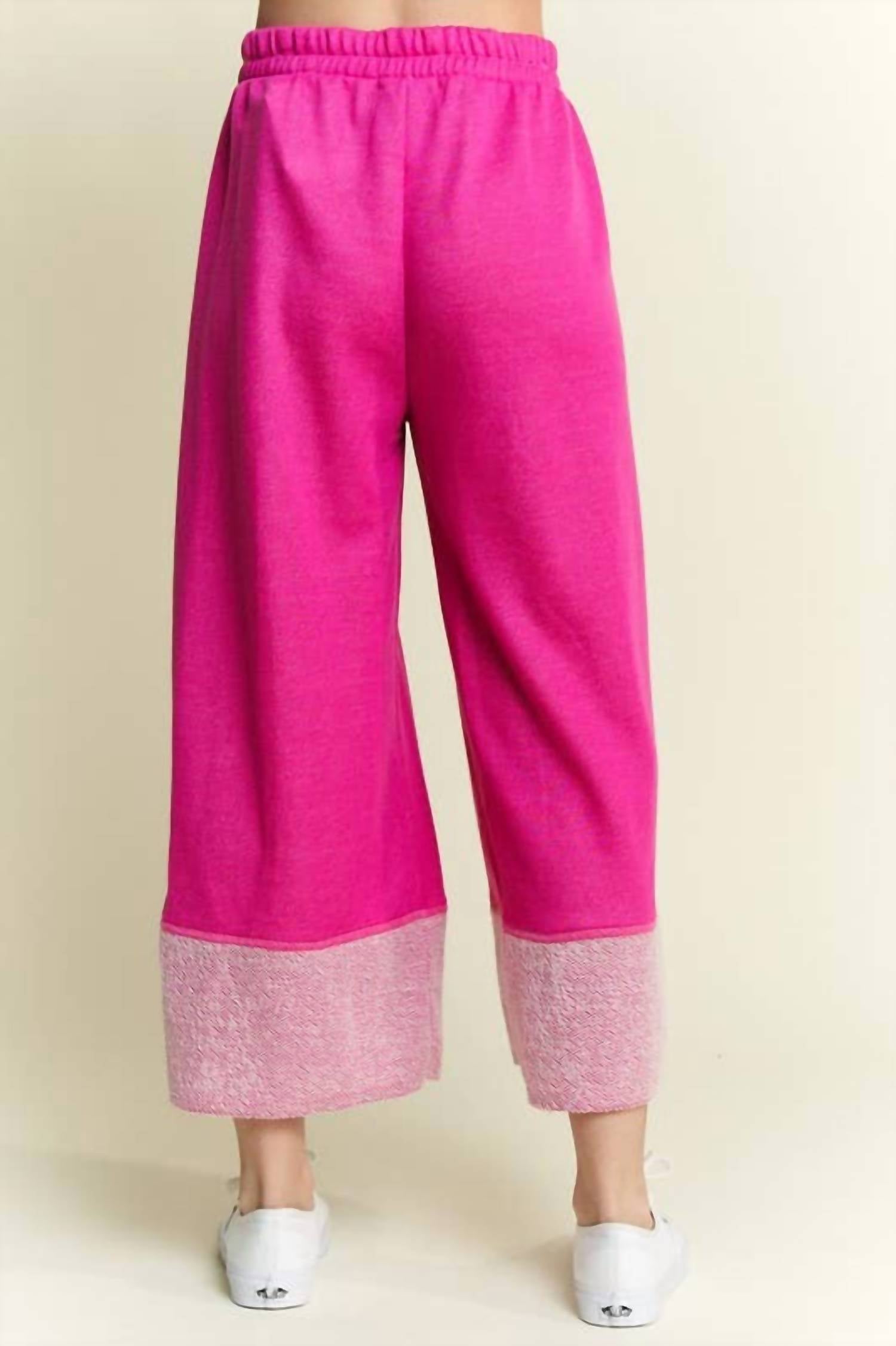 J.Her Washed Elastic Waist Wide Pants in raspberry - women's pants - detail view