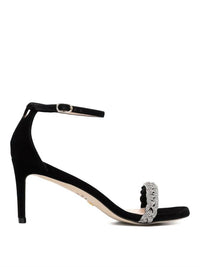 STUART WEITZMAN Women's Nudistcurve Highshine Sandal in black - women's sandal - detail view
