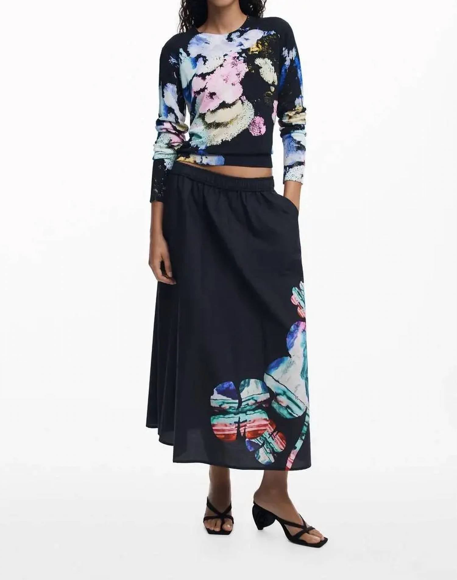 Desigual Fal Ella Lacroix Midi Skirt in black - women's skirt