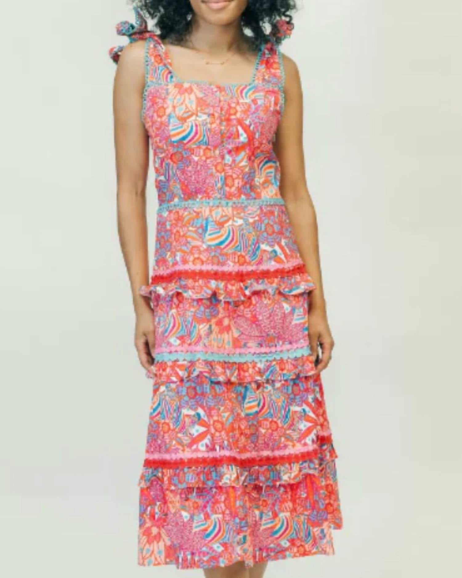 VICTORIA DUNN Naomi Ruffle Dress in tropical trapeze - women's dress - detail view