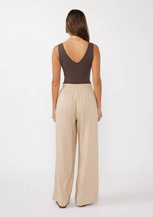 Lovestitch - Ruffled Waist Washed Linen Cotton Wide-leg Pants