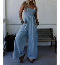 Three Bird Nest - Light Washed Smocked Cotton Jumpsuit
