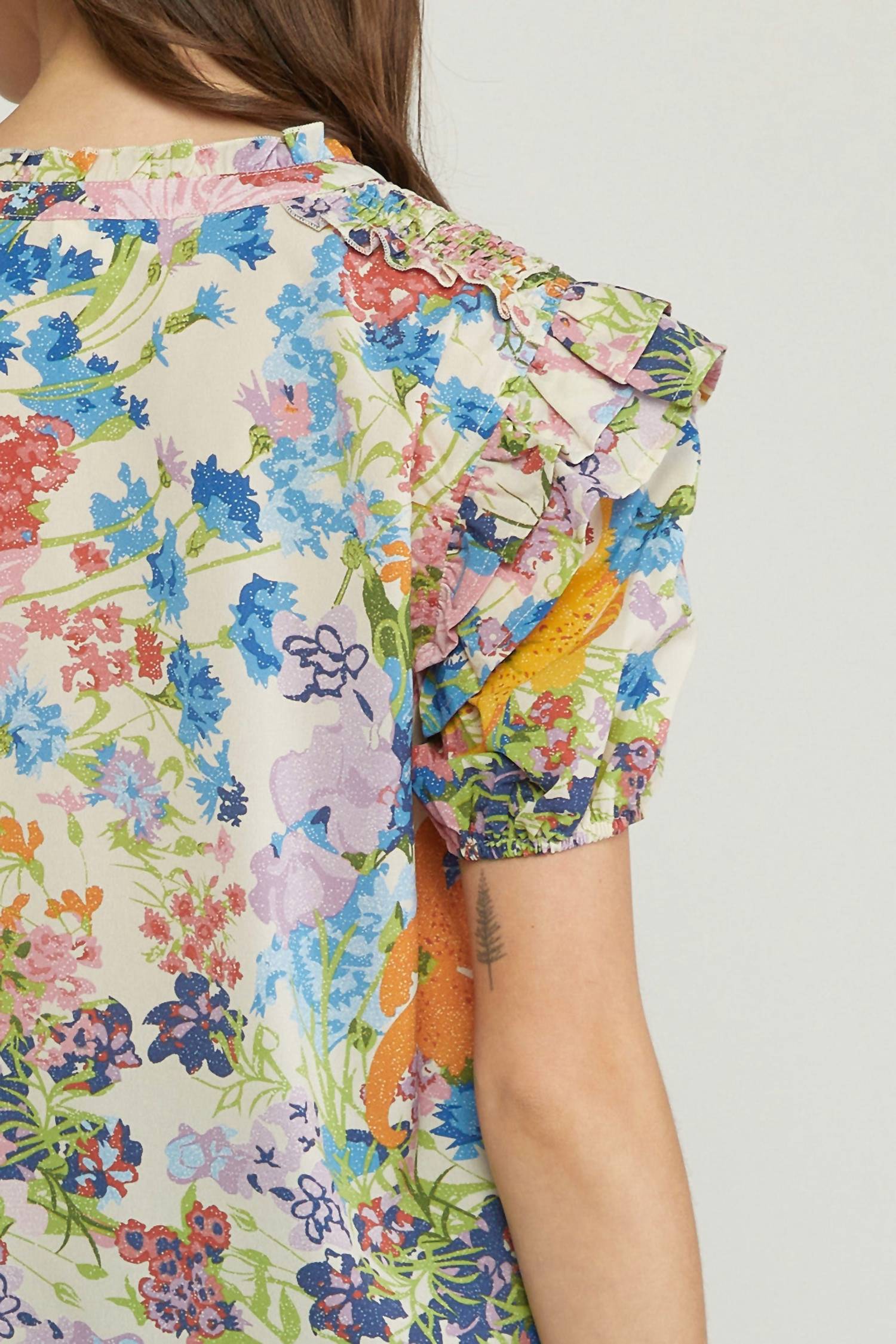 entro Floral Ruffle Sleeve Blouse in multi - women's blouse - view 6