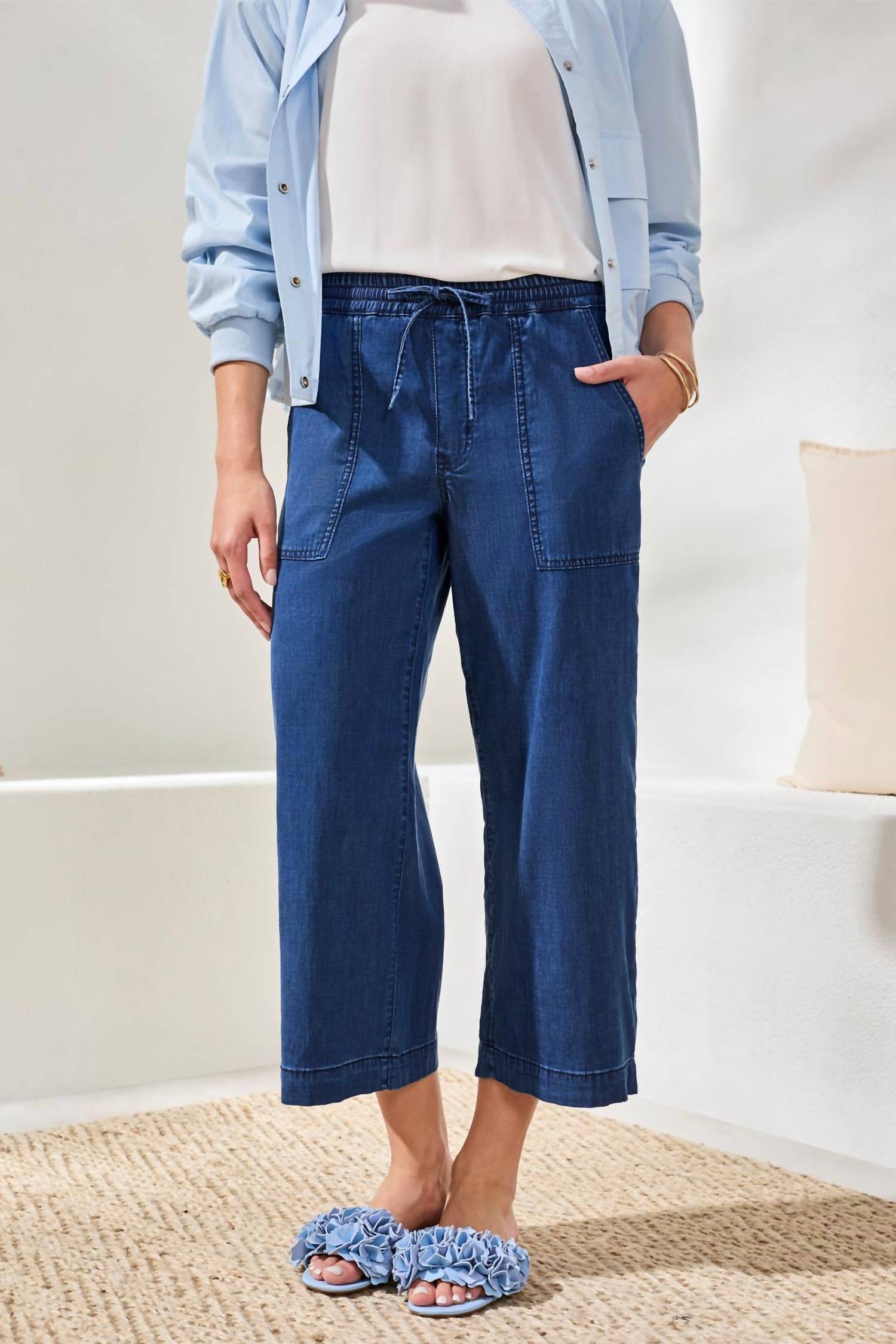 Tribal - Audrey Wide Crop Drawstring Denim Jeans