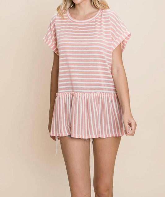 Cotton Bleu - Striped Ruffled Short Sleeve Top