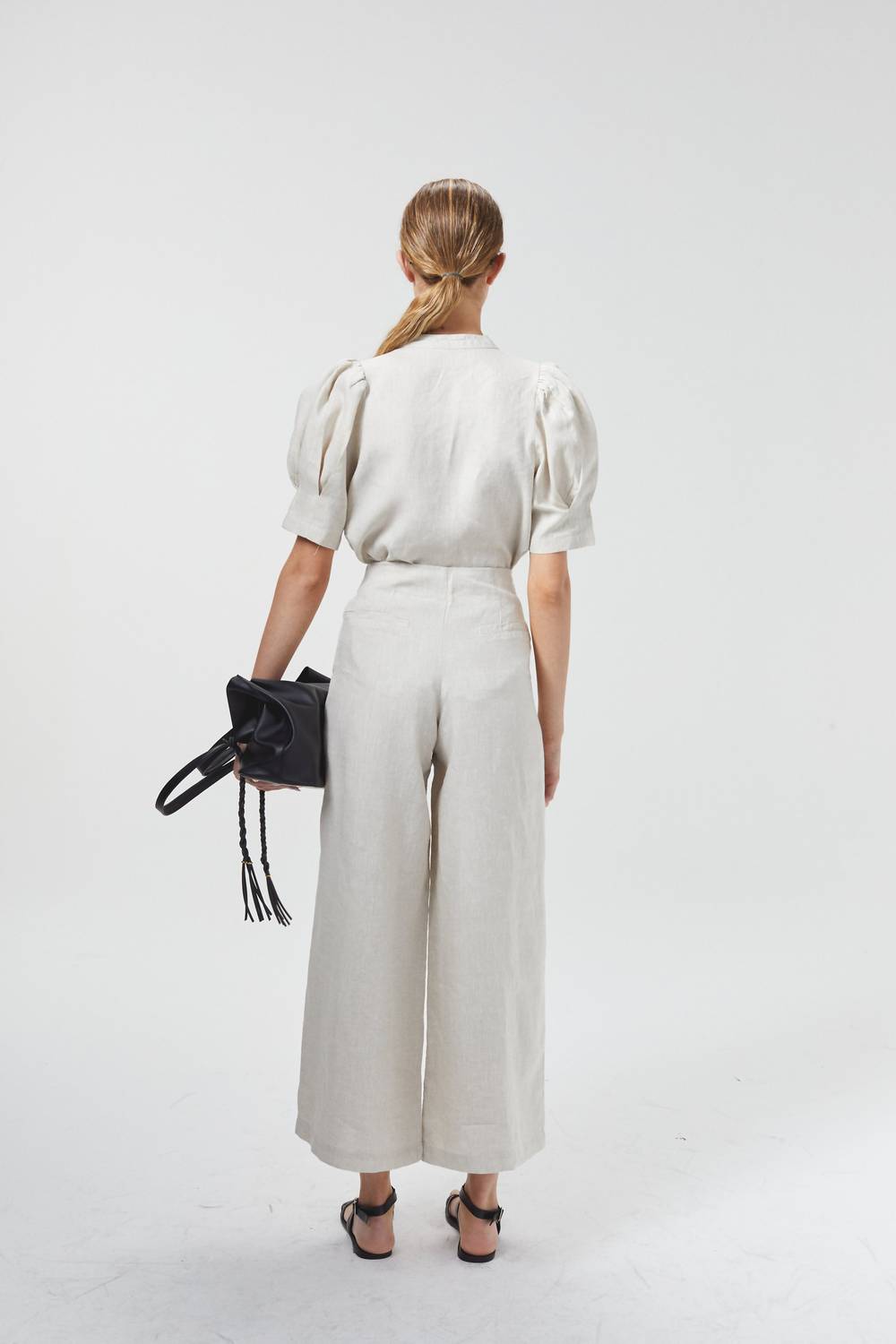 lanhtropy Culotte Linen Pants in natural - women's pants - detail view