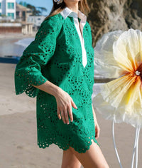 Lalavon - Embroidery Mini Shirt Dress