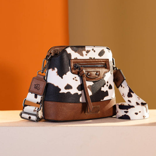Wrangler - Zippered Cow Print Crossbody Bag