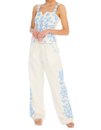 ALLISON NEW YORK Embroidered Audrey Pant in blue white - women's pants - view 6