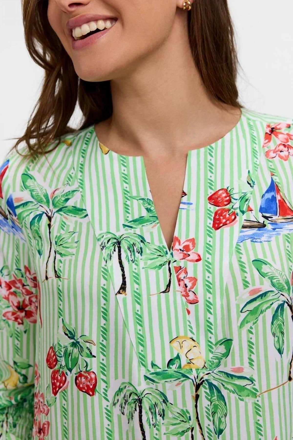 Foxcroft - Alica Three Quarter Sleeve Recess Stripe Shirt