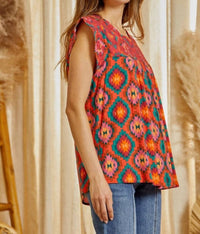 Savanna Jane - Aztec Embroidered Flutter Sleeve Top