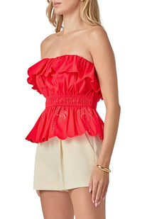 English Factory Embroidered Ruffle Strapless Top - women's shirt - alternate view