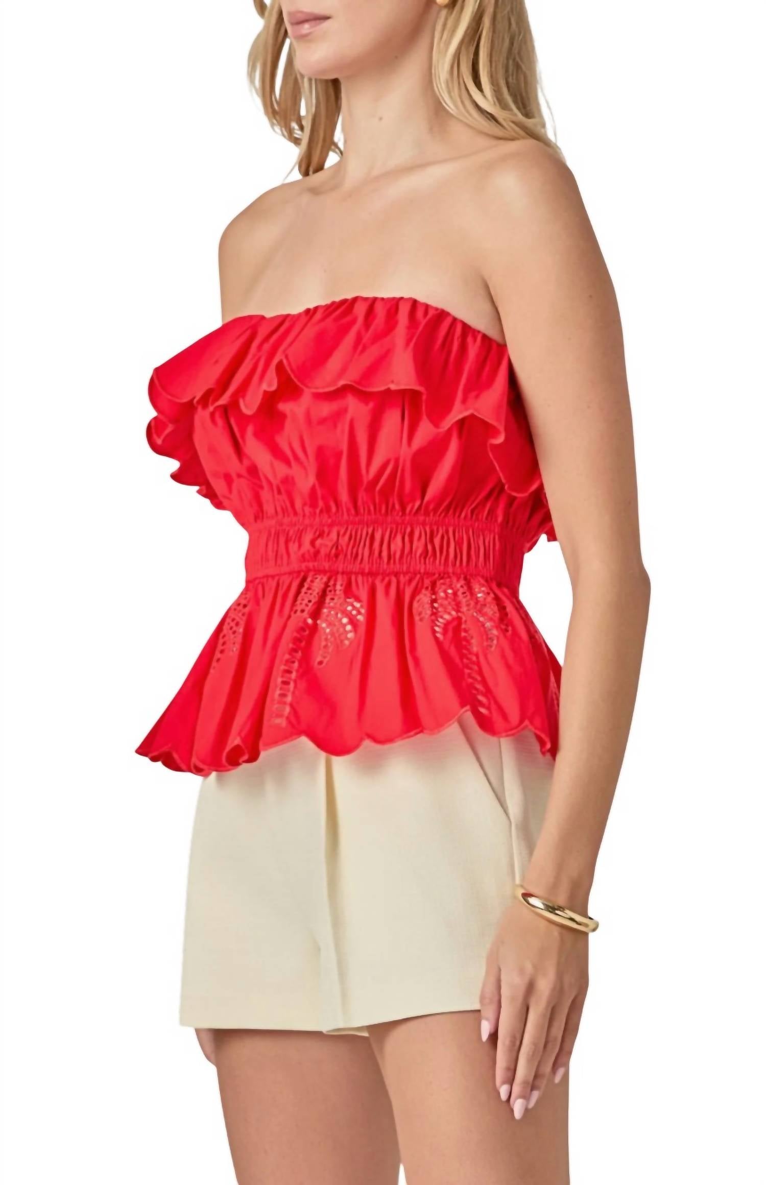 English Factory Embroidered Ruffle Strapless Top - women's shirt - alternate view