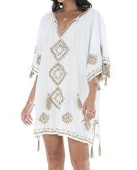 Romi The Brand Bling Short Kaftan in white - women's dress - detail view
