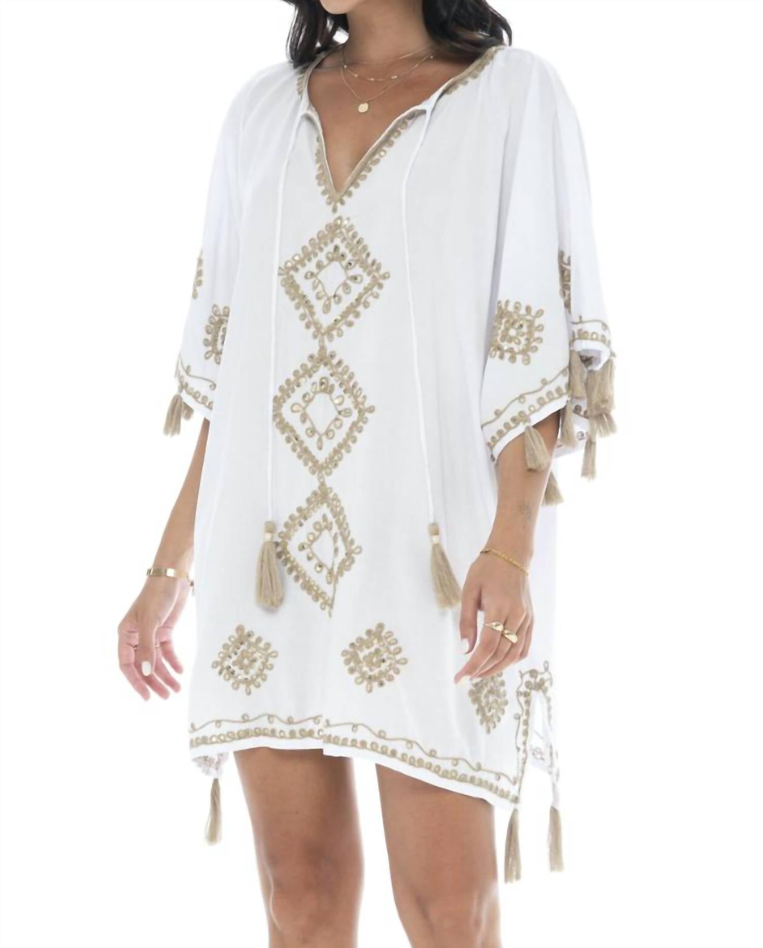 Romi The Brand Bling Short Kaftan in white - women's dress - detail view