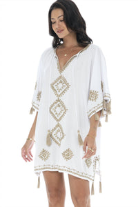 Romi The Brand Bling Short Kaftan in white - women's dress - alternate view
