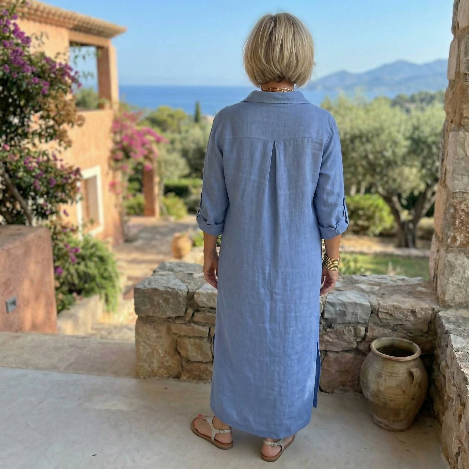 Made In Italy - Breezy Linen Shirt Dress