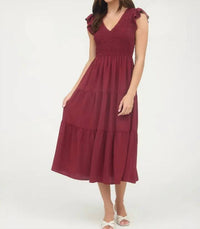Blu Pepper - Smocked V Neck Midi Dress