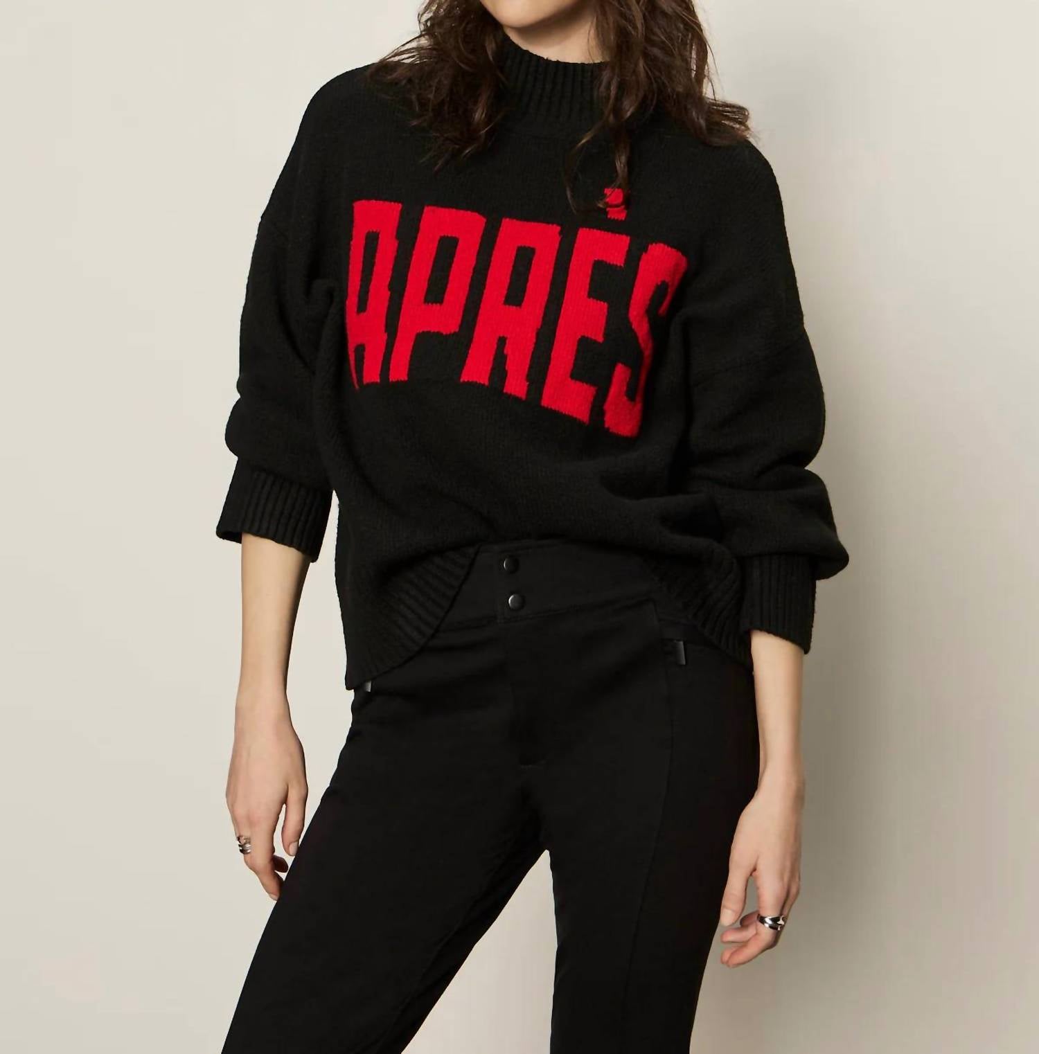 Sanctuary Apres Intarsia Hi Mock F Logo Sweater in black with mars red - women's sweater - view 4