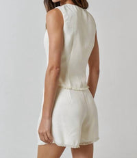 Lalavon - Effortless Chic Frayed Hem Linen Vest