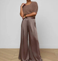L'Agence Aubrie Satin Pants in brown - women's pants - detail view