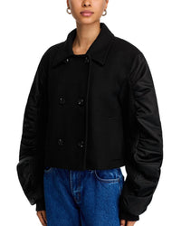 STEVE MADDEN Yvonne Satin Bomber Jacket in black - women's jacket