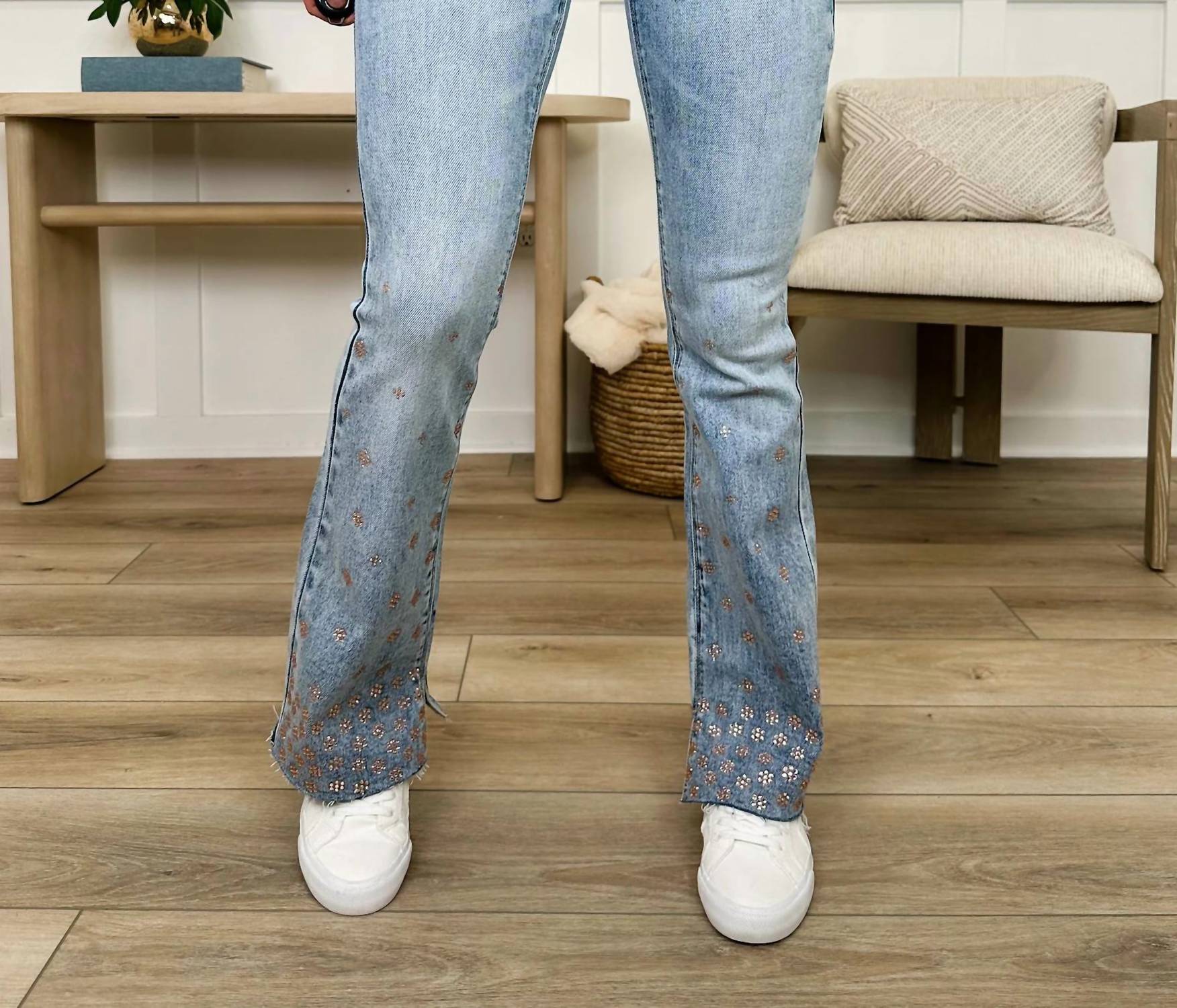 Saige Denim - Lacey Tummy Control Rhinestone Kick Flare Jeans