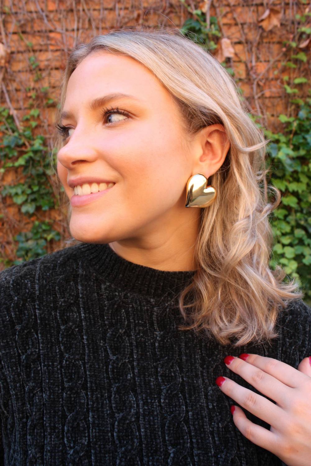 ACCESSORY CONCIERGE Women's Puff Heart Earrings in gold - women's jewelry - detail view
