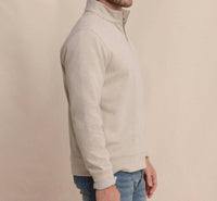 SOUTHERN TIDE Adler Lane Quarter Zip Sweatshirt in sandstone khaki - men's shirt - detail view