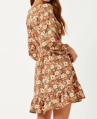 Hayden La - Floral Print Smocked Waist Button Detail Dress