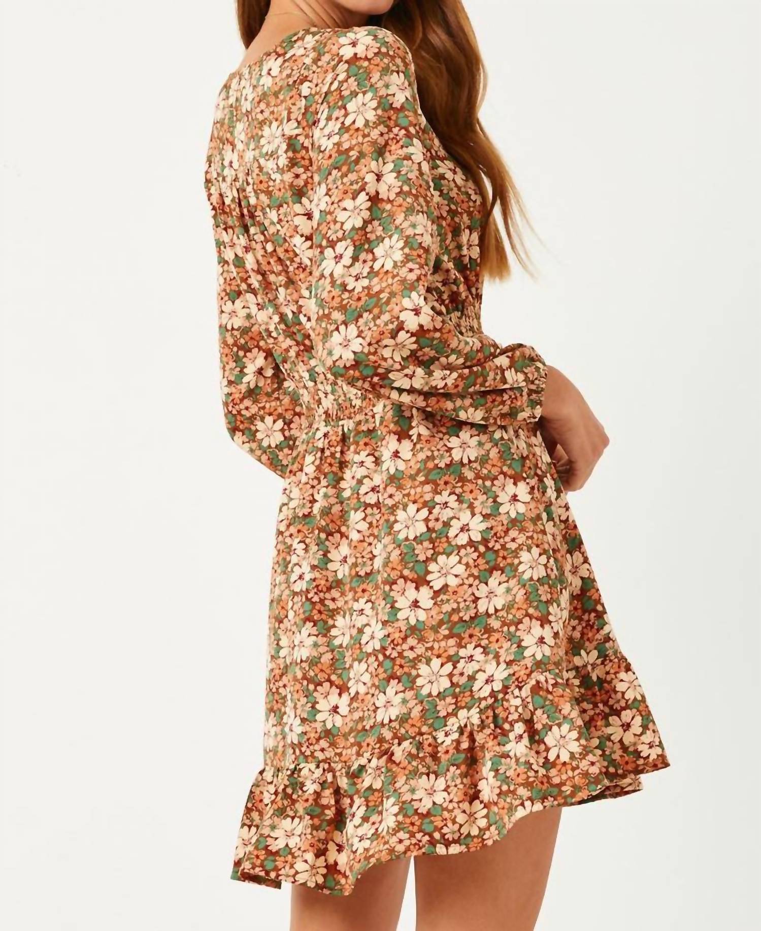 Hayden La - Floral Print Smocked Waist Button Detail Dress