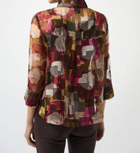 Joseph Ribkoff Organza Abstract Print Two-piece Trapeze Top in multi brown - women's sleepwear - alternate view