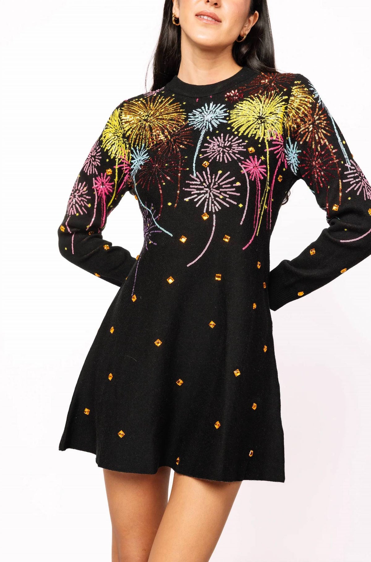 Queen Of Sparkles - Rainbow Firework Jeweled Sweater Dress