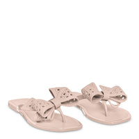 petite jolie Women's Sunny Rattan Weaved Large Bow Flip Flops in nude - women's sandal - detail view