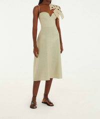 Farm Rio - Striped Monstera Leaf Sleeveless Midi Dress