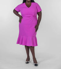 London Times - Halie Midi Dress With Flounce - Plus
